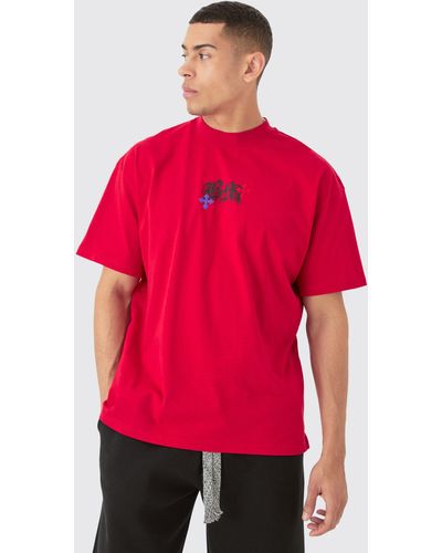 BoohooMAN Oversized Heavyweight Bm Cross Embroidered T-shirt - Rot