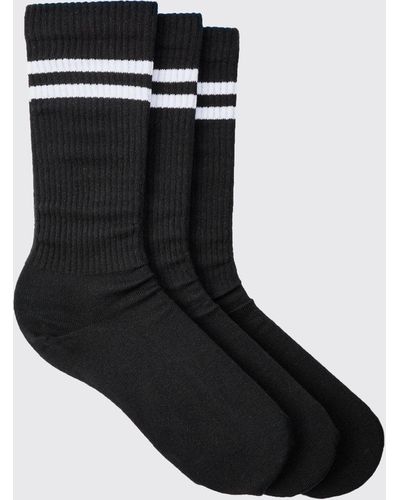 BoohooMAN 3 Pack Sport Stripe Socks - Black