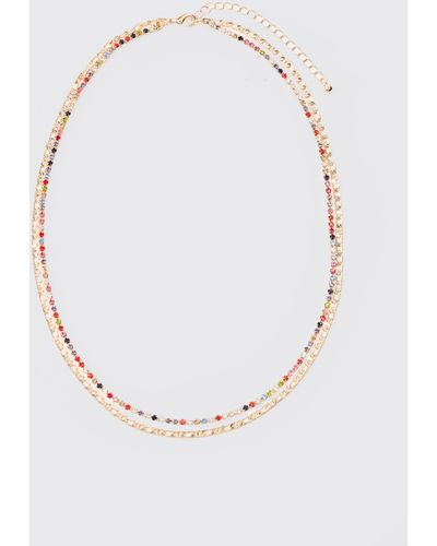 BoohooMAN 2 Pack Layered Necklace In Multi - White