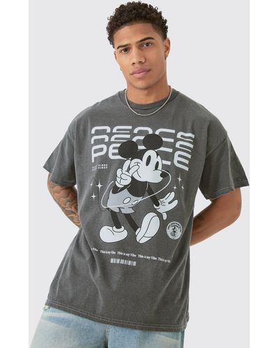 BoohooMAN Oversized Mickey Mouse Disney Wash License T-shirt - Grau