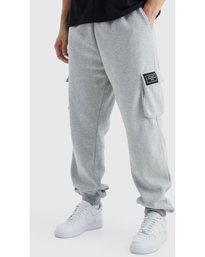 BoohooMAN Tall Jersey Cargo Jogger With Zip Detail in Grey for Men