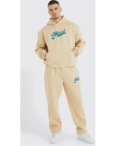 BoohooMAN Tall Oversized Boxy Official Hooded Tracksuit - Natural