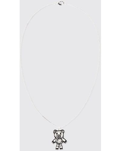 BoohooMAN Bear Pendant Necklace - White