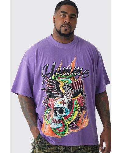 BoohooMAN Plus Doodle Skull Printed T-shirt In Purple