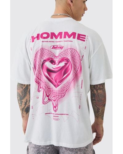 BoohooMAN Oversized Geometric Heart Graphic T-shirt - Pink