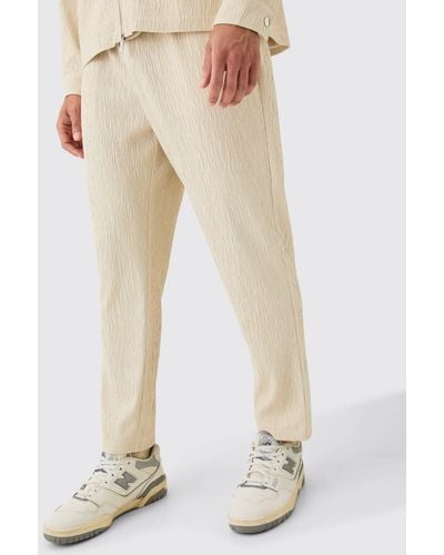 BoohooMAN Textured Satin Smart Tapered Trousers - Natur
