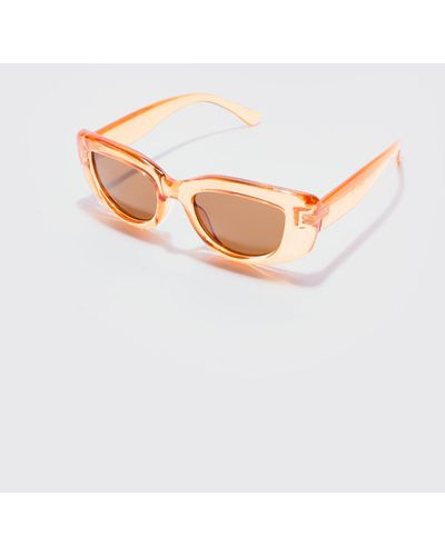 BoohooMAN Retro Sunglasses In Brown - White