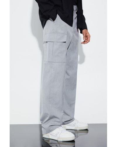 BoohooMAN Relaxed Fit Tailored 3d Cargo Trouser - White