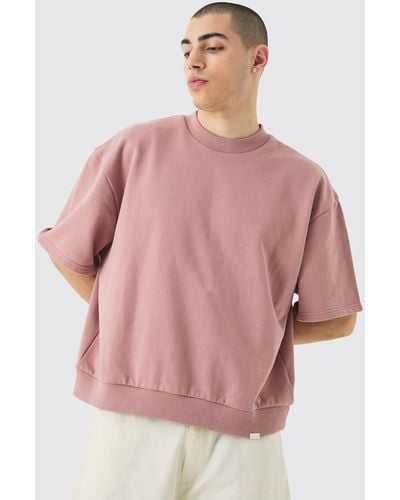 Boohoo Oversized Boxy Heavyweight Short Sleeve Sweatshirt - Pink