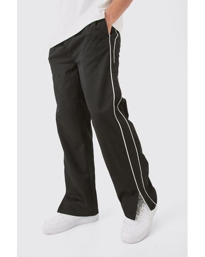 Boohoo Side Stripe Split Hem Straight Leg Trousers - Negro