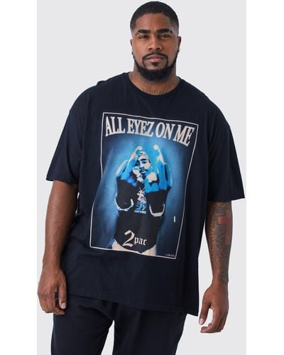 BoohooMAN Plus T-Shirt mit lizenziertem Tupac Print - Blau