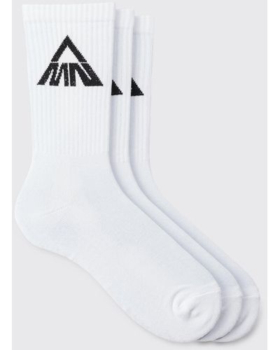 BoohooMAN 3 Pack Man Triangle Logo Sports Socks - White