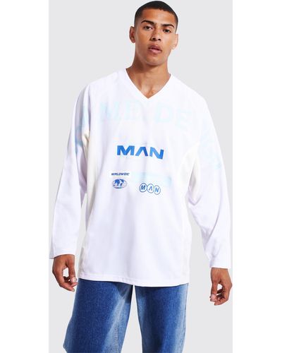 BoohooMAN Man V-neck Raglan Mesh Long Sleeve T-shirt - White