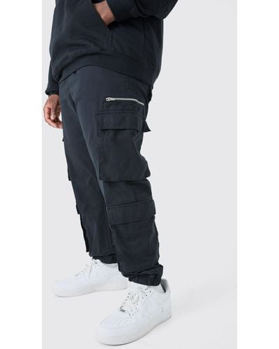 Boohoo Plus Slim Fit Extended Drawcord Cargo Trouser - Black