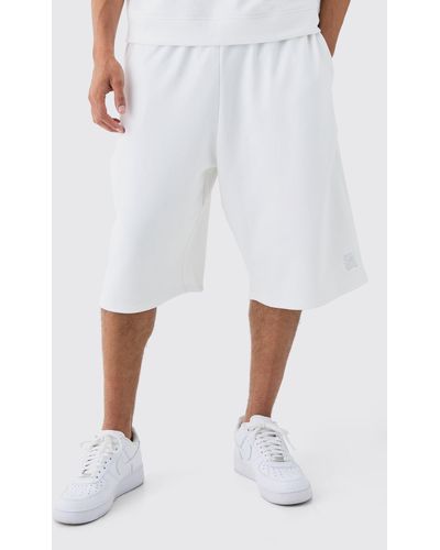 BoohooMAN Loopback Embroidered Jersey Jort - White