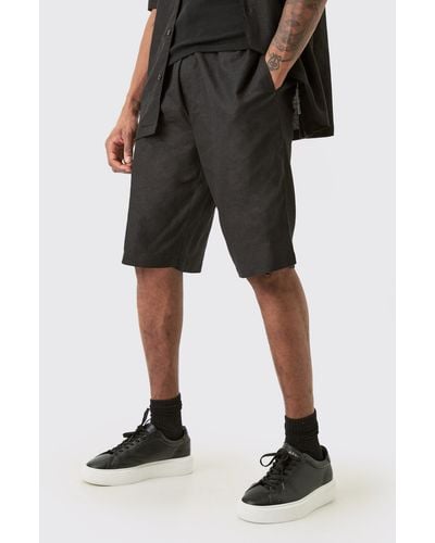 BoohooMAN Tall Elasticated Waist Linen Comfort Shorts In Black