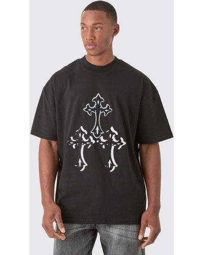 BoohooMAN Oversized Extended Neck Heavyweight Gothic T-shirt - Schwarz
