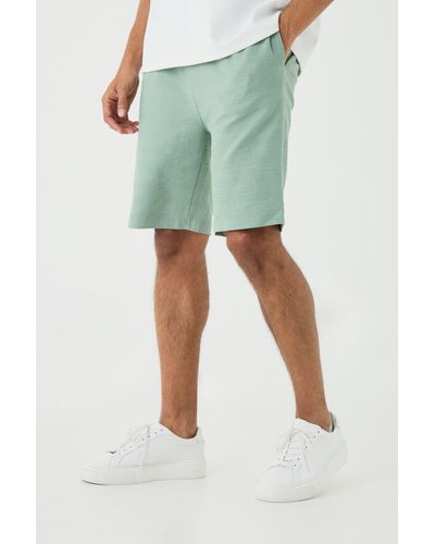 BoohooMAN Slim Fit Mid Length Jacquard Stripe Short - Grün