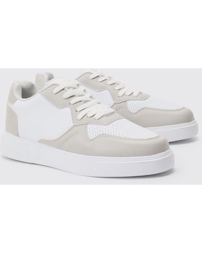 BoohooMAN Chunky Mesh Panel Sneakers In Light Gray - White