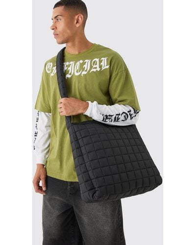BoohooMAN Quilted Nylon Sling Bag - Green