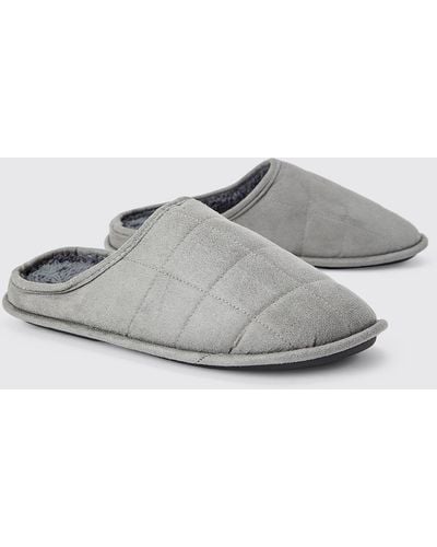 BoohooMAN Velour Quilted Slippers - Grey