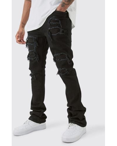 BoohooMAN Tall Skinny Stacked Distressed Ripped Jeans - Schwarz