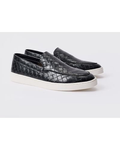 BoohooMAN Woven Pu Slip On Loafer In Black