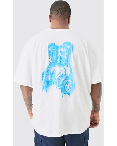 BoohooMAN Plus Drippy Teddy Back Graphic T-shirt In White