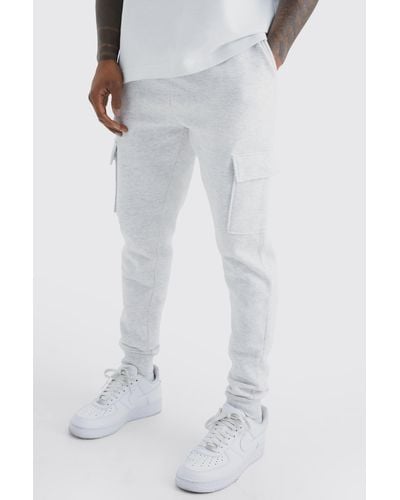 BoohooMAN Skinny Fit Cargo Jogger - White