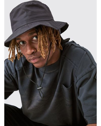 Boohoo Nylon Neck Flap Boonie Hat In Charcoal - Black