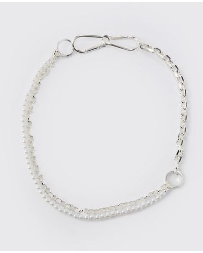 BoohooMAN Chunky Pearl Chain Necklace - Grey