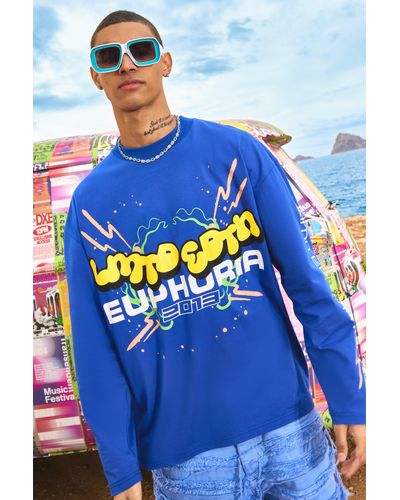 Boohoo Long Sleeve Euphoria Graphic T-shirt - Blue