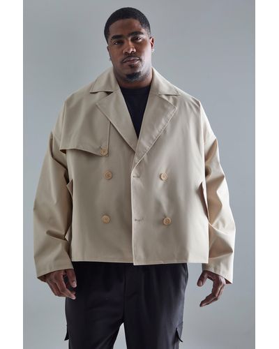 BoohooMAN Plus Cropped Double Breasted Trench Coat - Grau