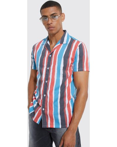 BoohooMAN Short Sleeve Revere Stripe Shirt - White