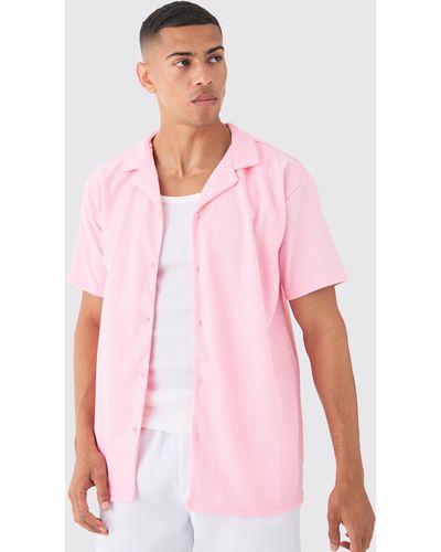 BoohooMAN Short Sleeve Ribbed Oversized Shirt - Pink