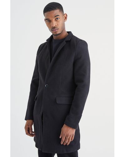 BoohooMAN Tall Notch Collar Smart Overcoat - Blue