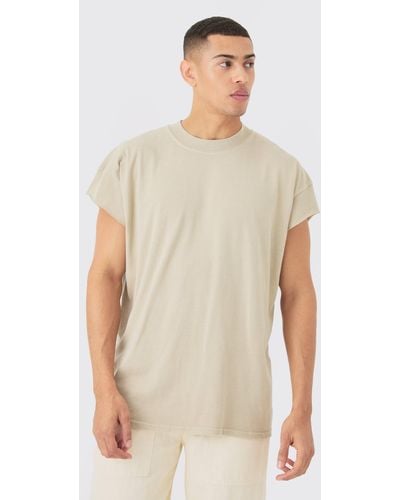 BoohooMAN Oversized Wash Cut Off Sleeves T-shirt - White