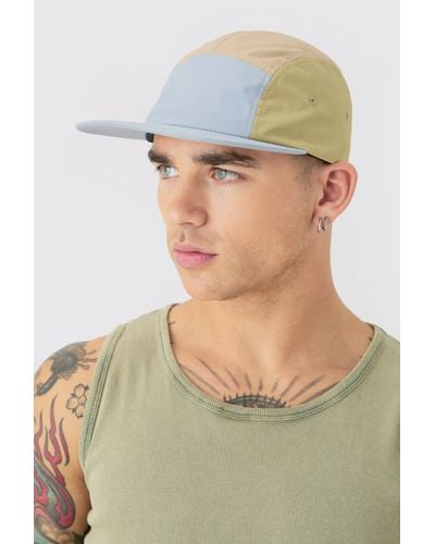 BoohooMAN Color Block Woven Camper Hat In Light Gray - Green