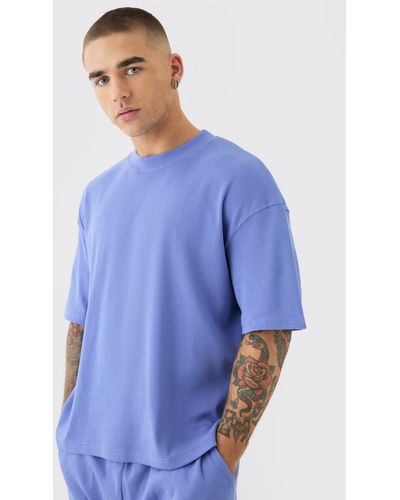 BoohooMAN Oversized Boxy Extended Neck Heavyweight Ribbed T-shirt - Blue