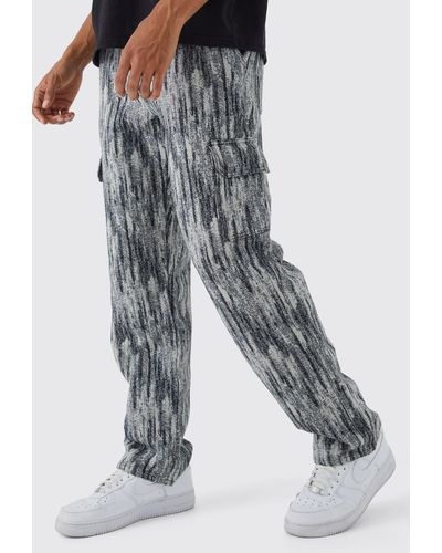 BoohooMAN Relaxed Fit Tapestry Cargo Trouser - Gray