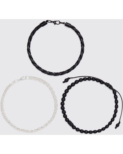 Boohoo 3 Pack Chain And Rope Bracelets - Metallic