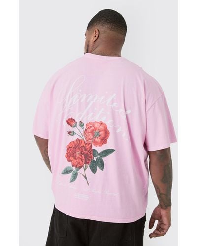 Boohoo Plus Lmtd Edition Floral Graphic T-Shirt In Pink - Rosa