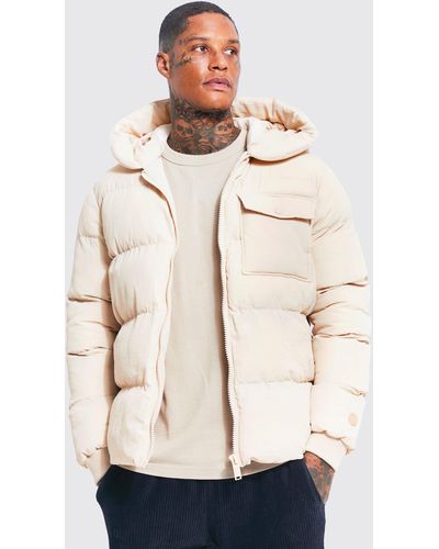 BoohooMAN Hooded Puffer With Patch Pocket - Natural