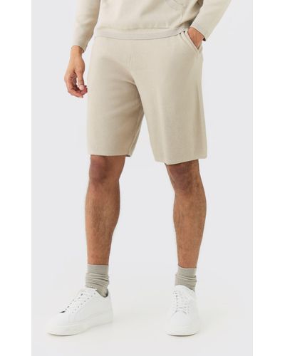 BoohooMAN Relaxed Mid Length Knitted Short - Natural