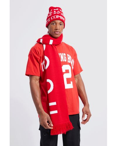 BoohooMAN It's Comin Home Scarf - Red