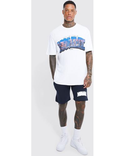 BoohooMAN Oversize T-Shirt-Set mit Homme-Print - Weiß
