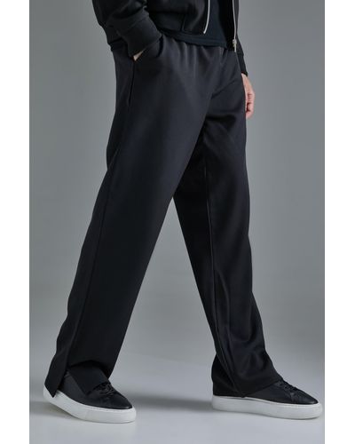 BoohooMAN Tall Elasticated Waist Smart Split Hem Trousers - Black