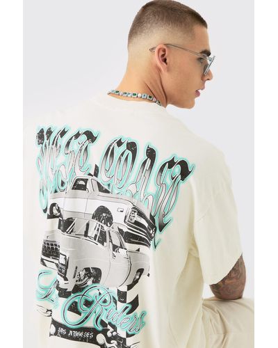 BoohooMAN Oversized Extended Neck East Coast Car T-shirt - Natural