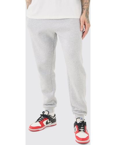 BoohooMAN Tall Basic Skinny Fit Jogger In Grey Marl - White