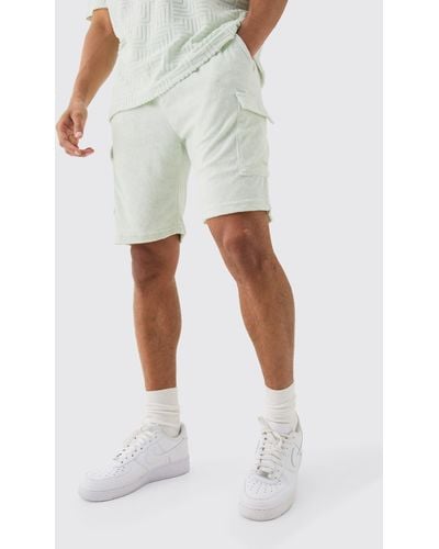 Boohoo Loose Fit Mid Towelling Homme Cargo Shorts - Blanco